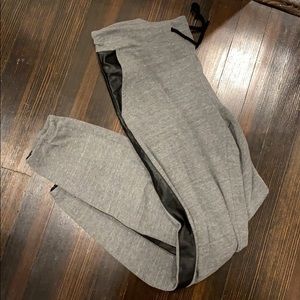 Monrow grey leggings w black leather side stripe